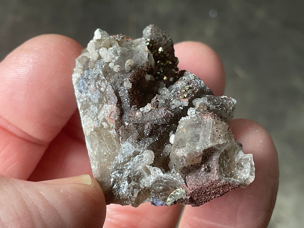 30g Hematite coated Smokey Quartz with Calcite, Pyrite and Fluorite from Fujian, China
