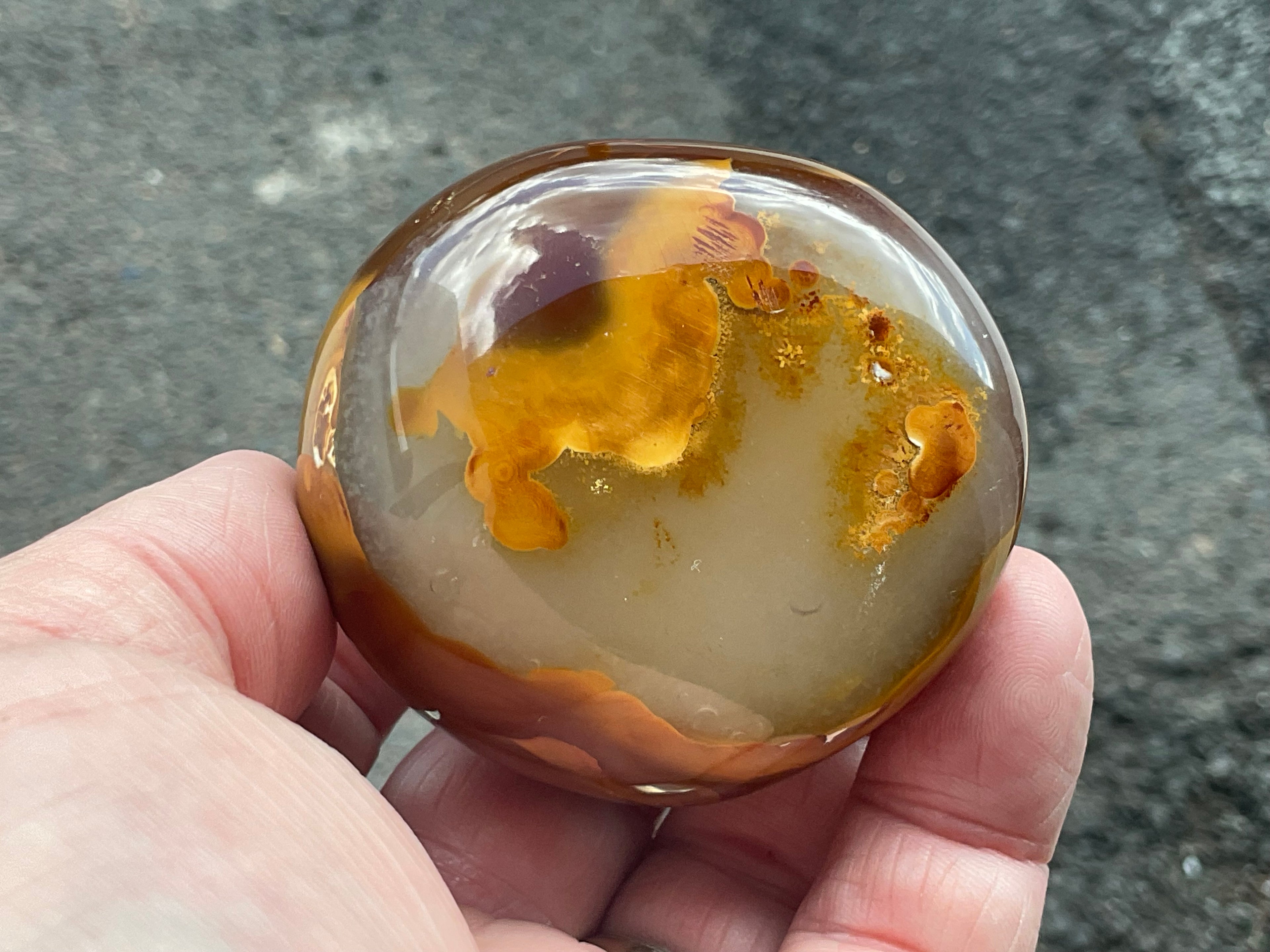 170g Carnelian Orca Agate Palmstone 6C