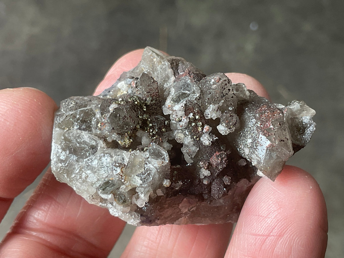 30g Hematite coated Smokey Quartz with Calcite, Pyrite and Fluorite from Fujian, China