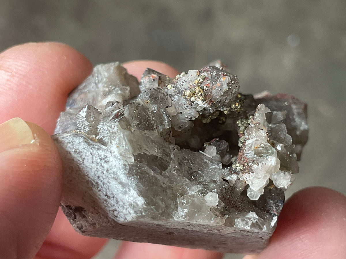 30g Hematite coated Smokey Quartz with Calcite, Pyrite and Fluorite from Fujian, China