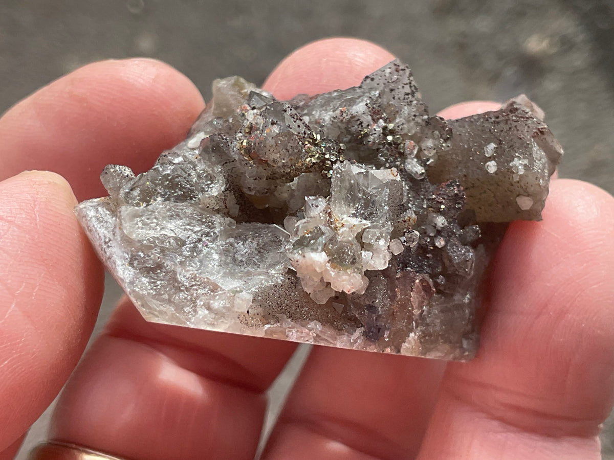 30g Hematite coated Smokey Quartz with Calcite, Pyrite and Fluorite from Fujian, China