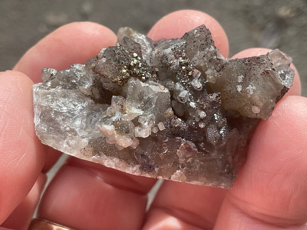 30g Hematite coated Smokey Quartz with Calcite, Pyrite and Fluorite from Fujian, China