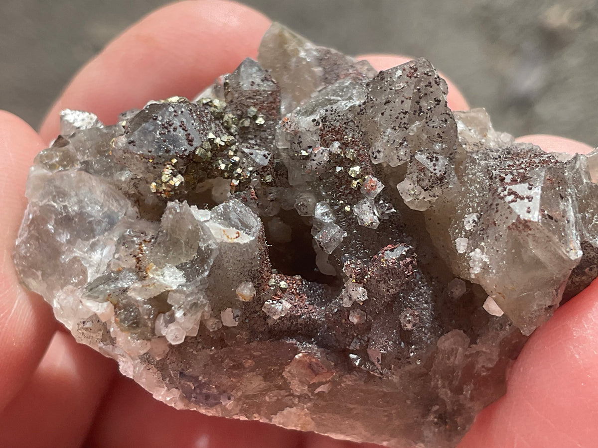 30g Hematite coated Smokey Quartz with Calcite, Pyrite and Fluorite from Fujian, China