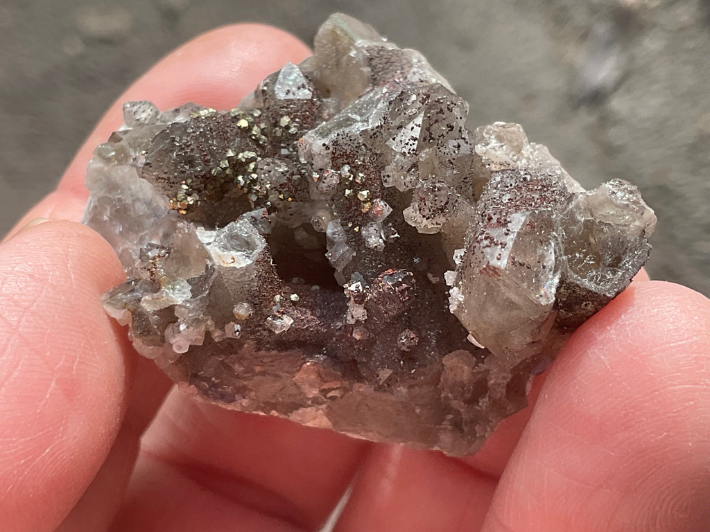 30g Hematite coated Smokey Quartz with Calcite, Pyrite and Fluorite from Fujian, China