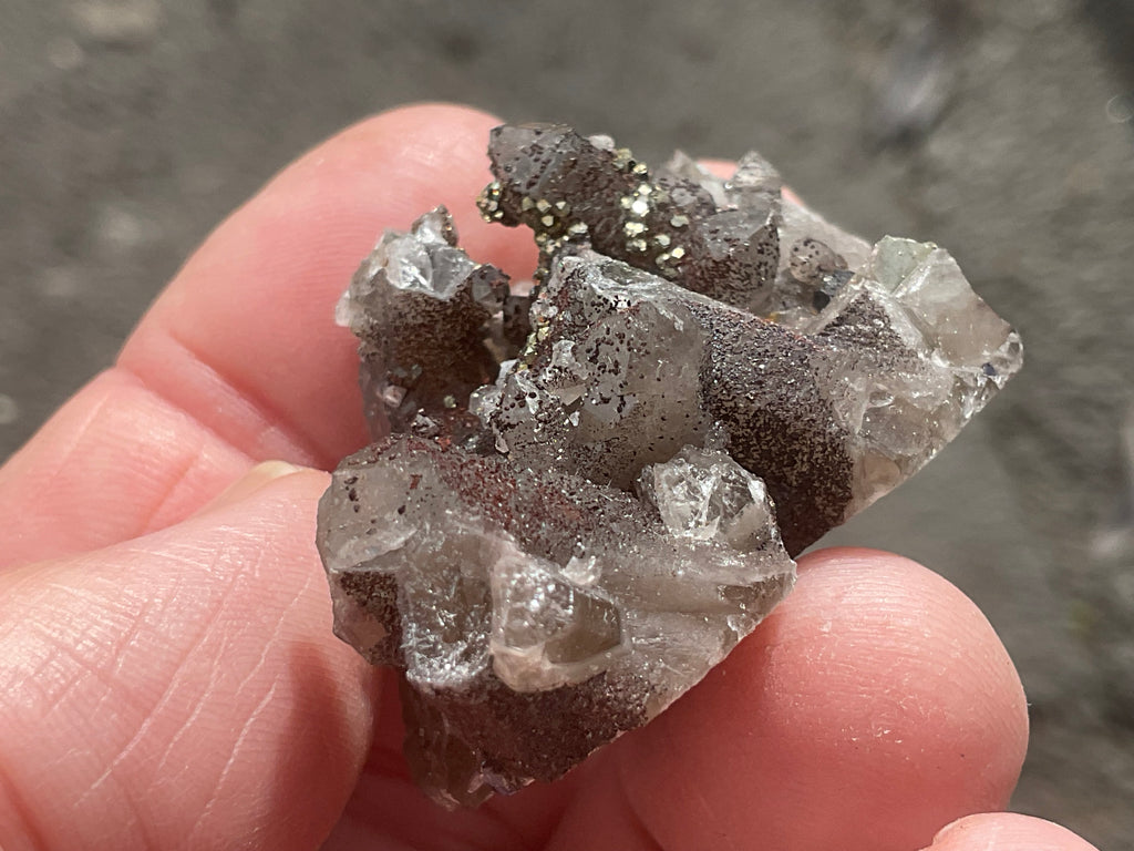 30g Hematite coated Smokey Quartz with Calcite, Pyrite and Fluorite from Fujian, China
