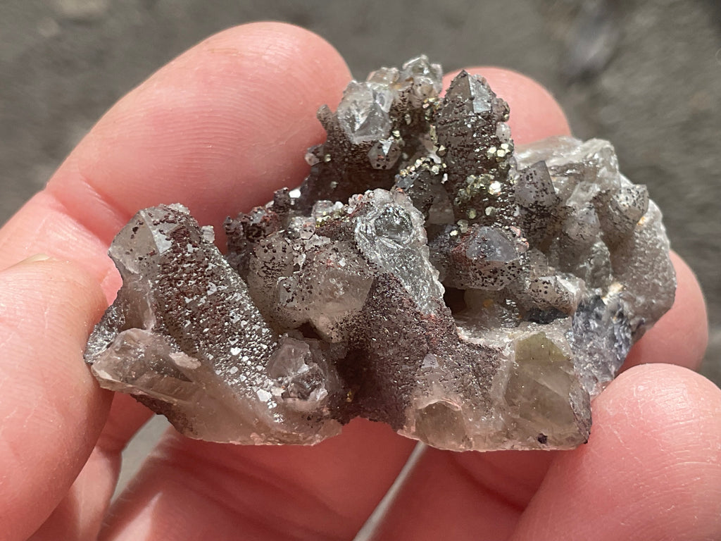30g Hematite coated Smokey Quartz with Calcite, Pyrite and Fluorite from Fujian, China