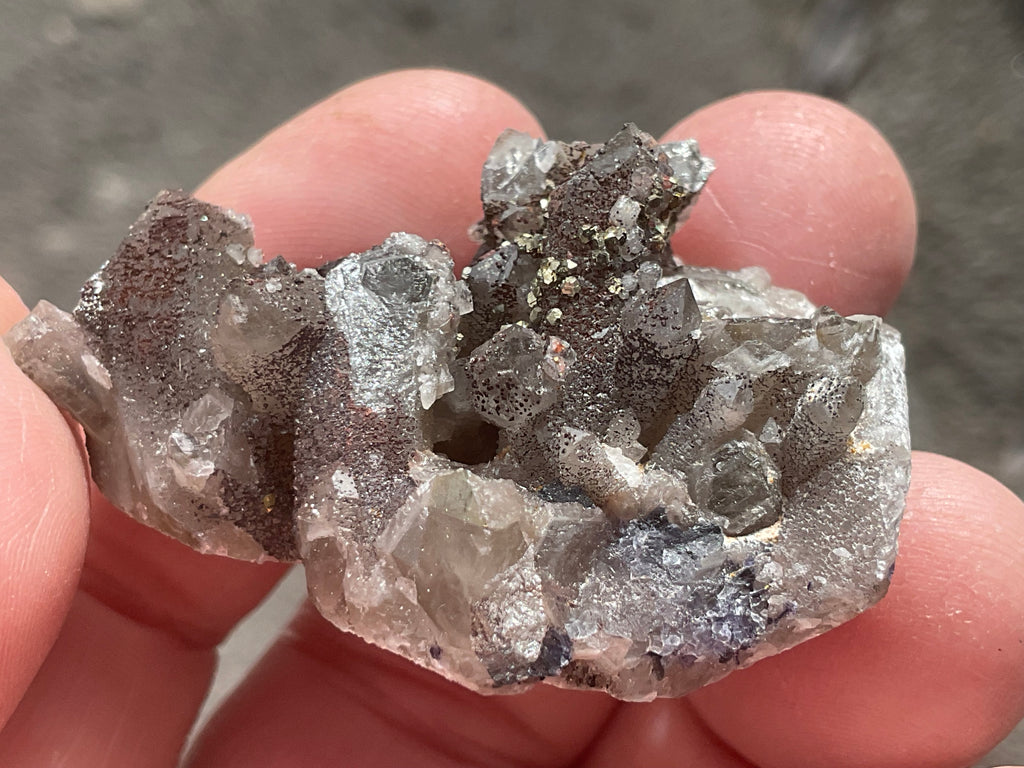 30g Hematite coated Smokey Quartz with Calcite, Pyrite and Fluorite from Fujian, China
