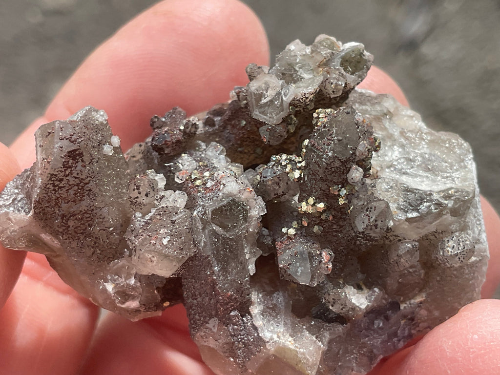 30g Hematite coated Smokey Quartz with Calcite, Pyrite and Fluorite from Fujian, China