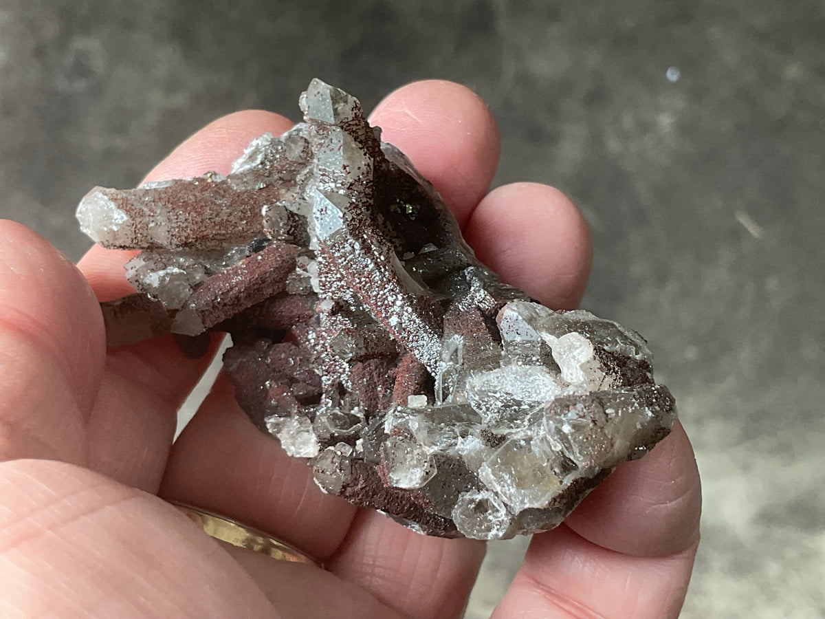 50g Hematite Coated Smokey Quartz with Pyrite, Calcite and Fluorite from Fujian, China