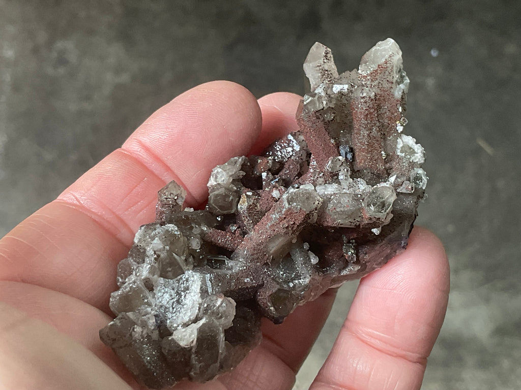 50g Hematite Coated Smokey Quartz with Pyrite, Calcite and Fluorite from Fujian, China