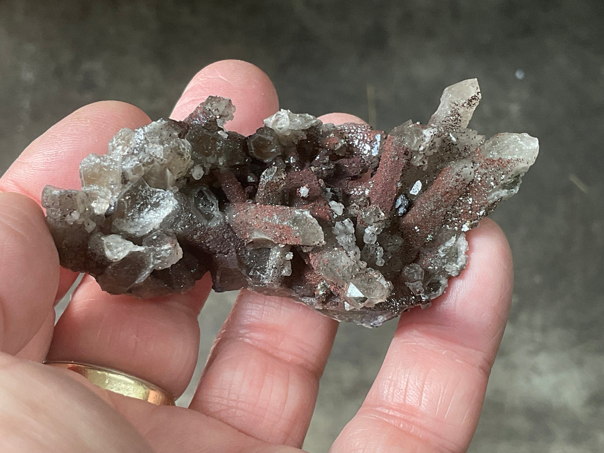 50g Hematite Coated Smokey Quartz with Pyrite, Calcite and Fluorite from Fujian, China