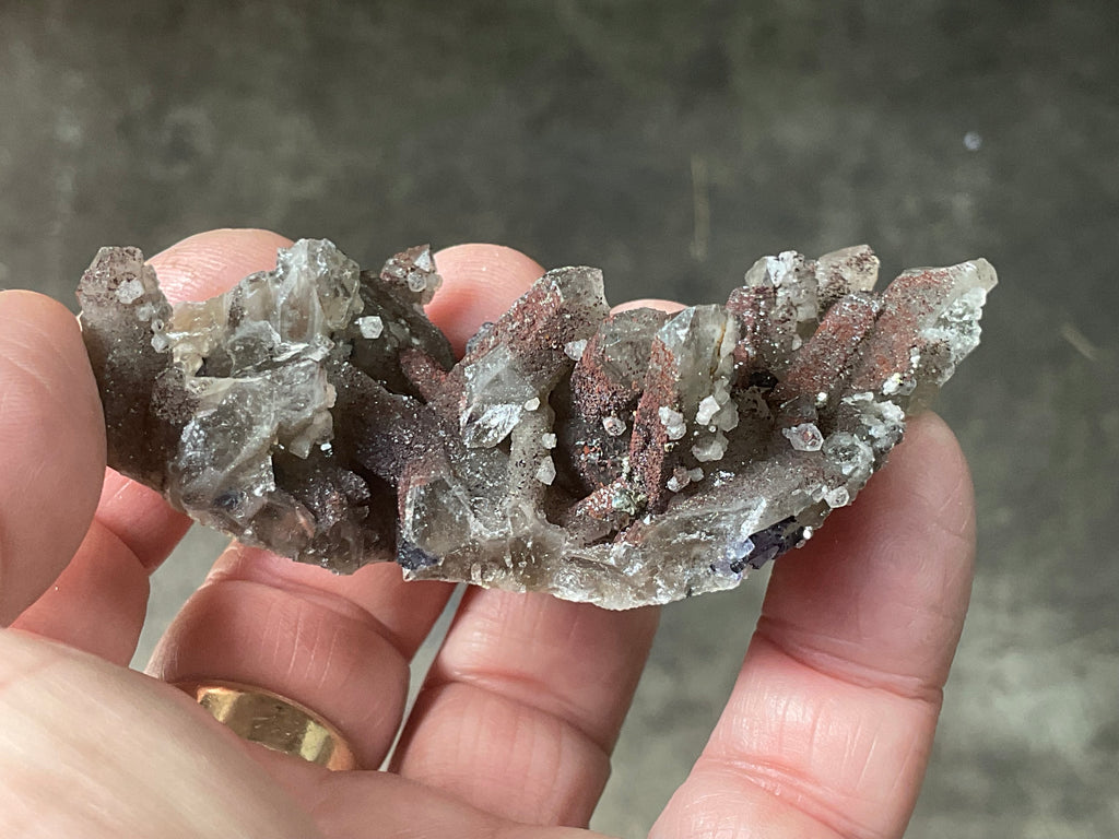 50g Hematite Coated Smokey Quartz with Pyrite, Calcite and Fluorite from Fujian, China
