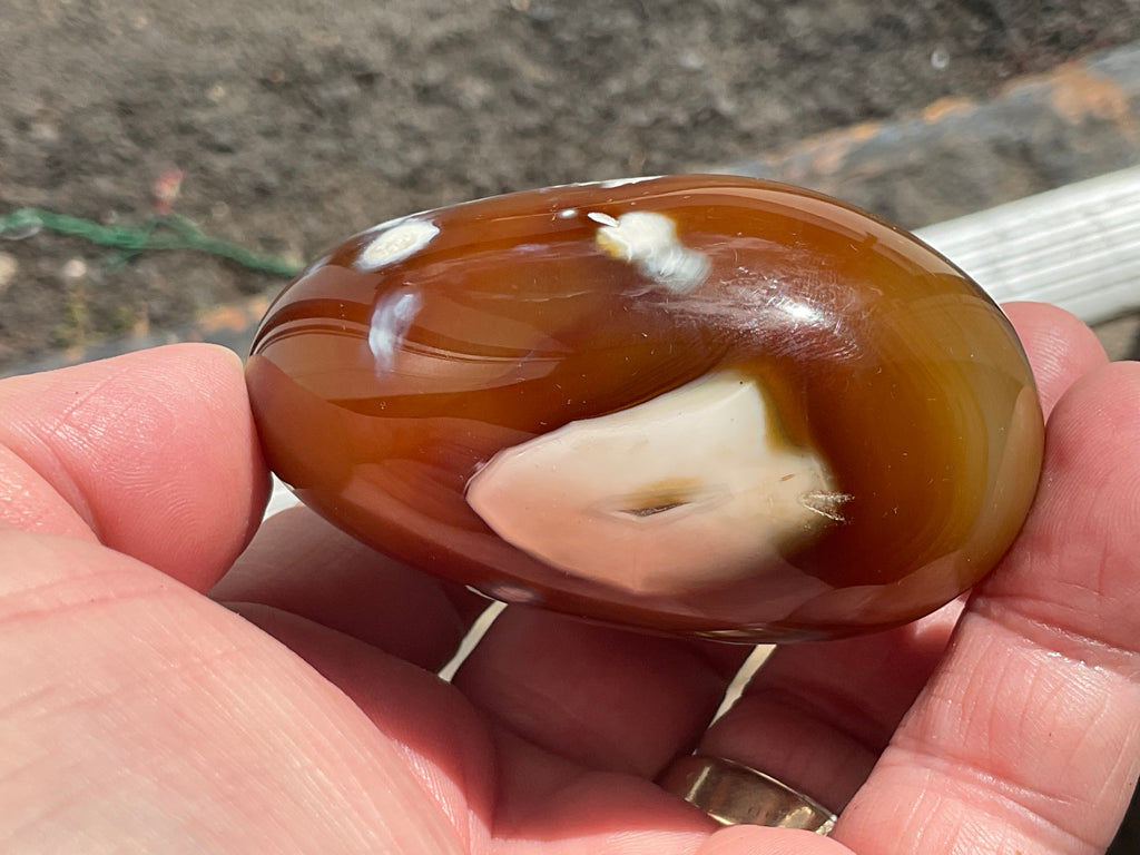 170g Carnelian Orca Agate Palmstone 7A