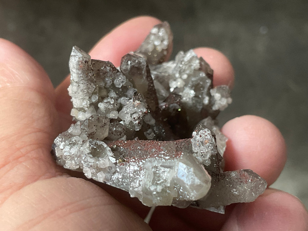 50g Hematite Coated Smokey Quartz with Pyrite, Calcite and Fluorite from Fujian, China