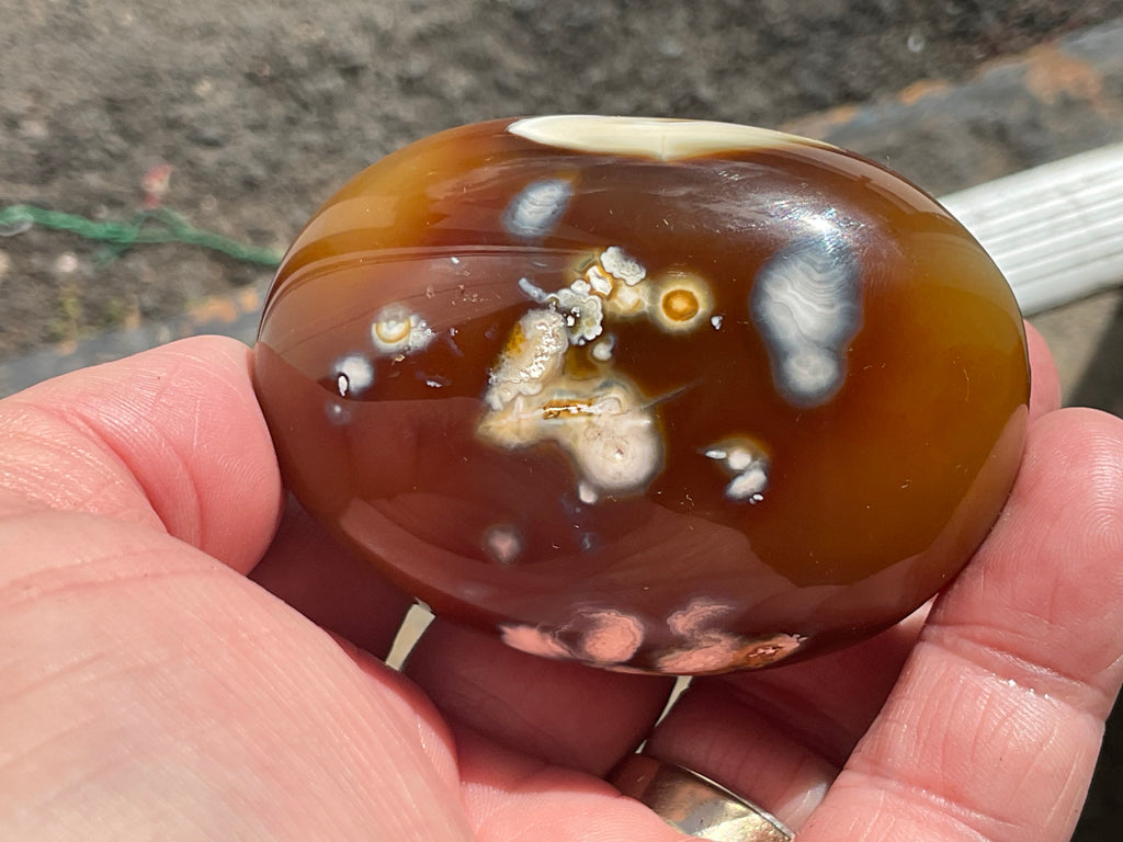 170g Carnelian Orca Agate Palmstone 7A
