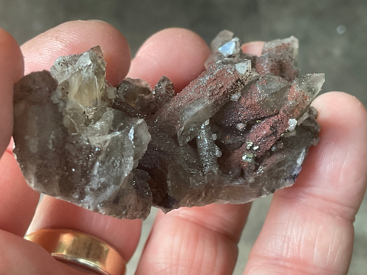 50g Hematite Coated Smokey Quartz with Pyrite, Calcite and Fluorite from Fujian, China