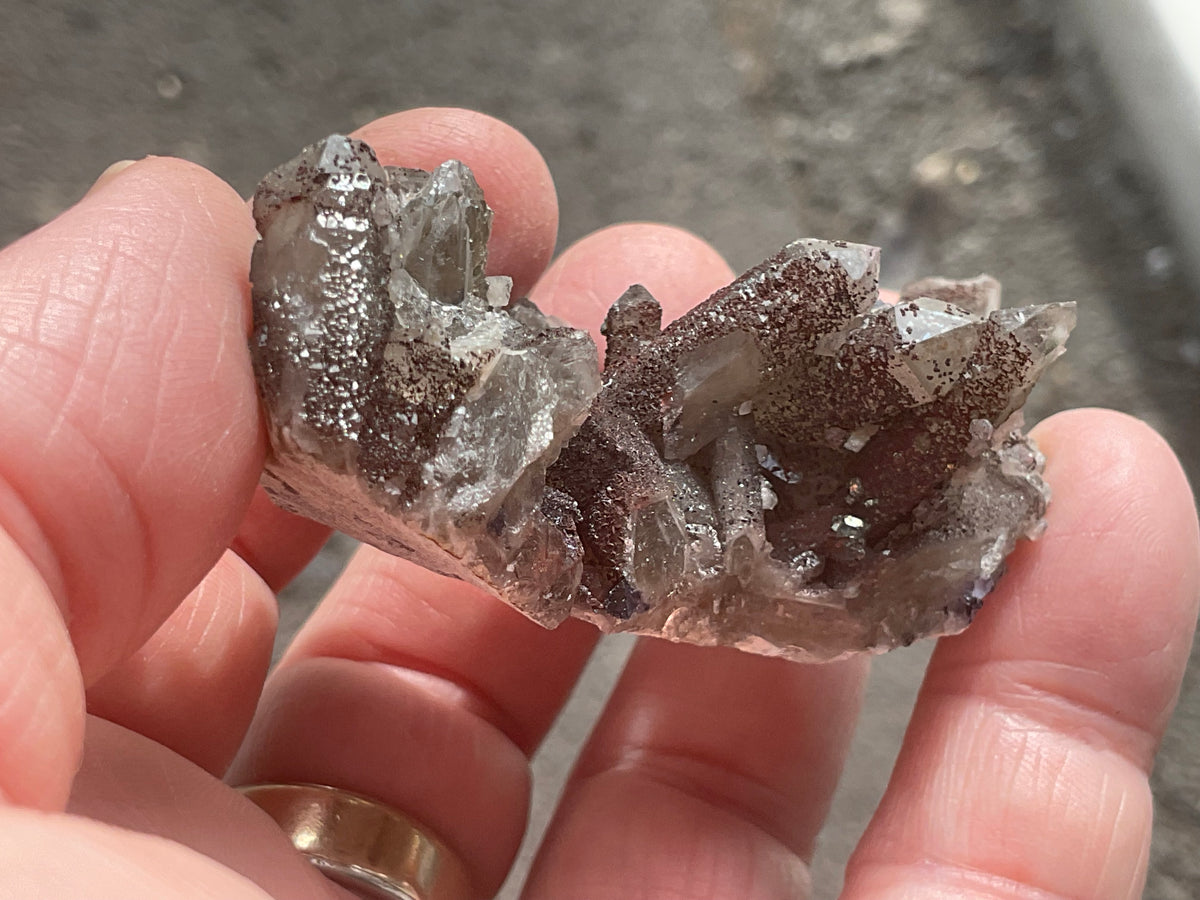 50g Hematite Coated Smokey Quartz with Pyrite, Calcite and Fluorite from Fujian, China