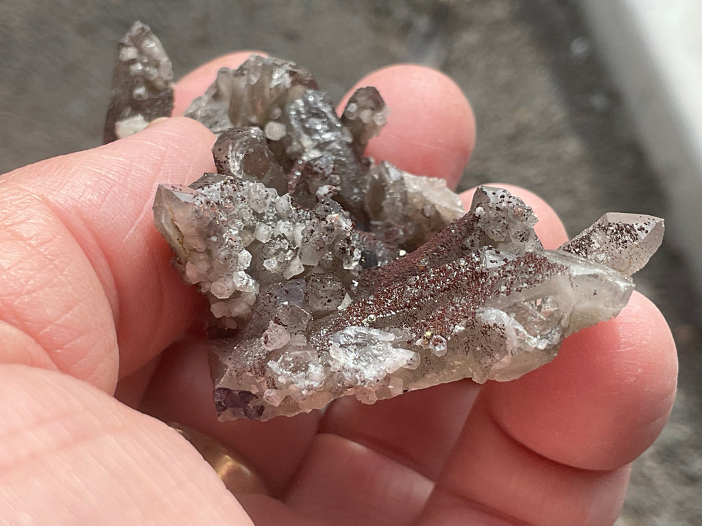 50g Hematite Coated Smokey Quartz with Pyrite, Calcite and Fluorite from Fujian, China
