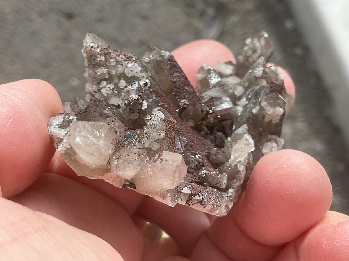 50g Hematite Coated Smokey Quartz with Pyrite, Calcite and Fluorite from Fujian, China