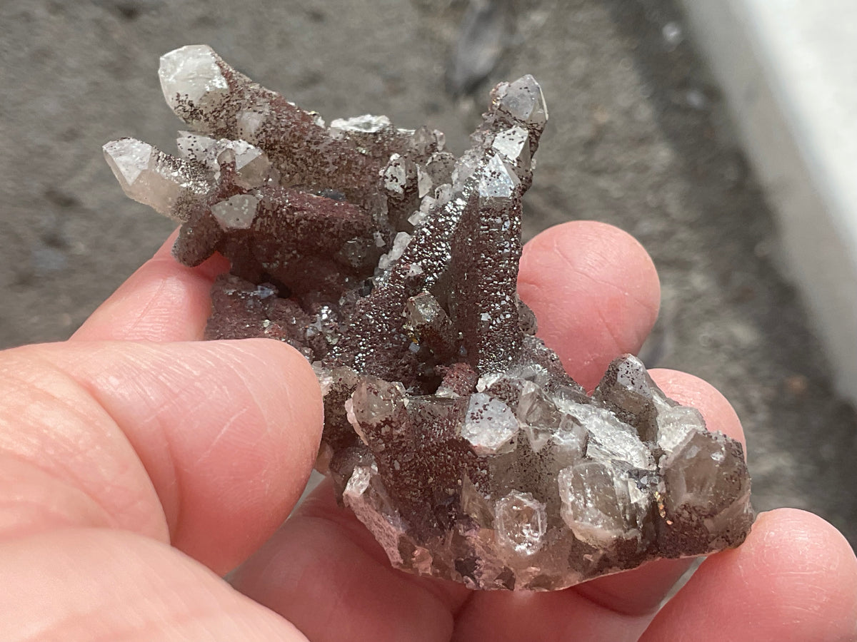50g Hematite Coated Smokey Quartz with Pyrite, Calcite and Fluorite from Fujian, China