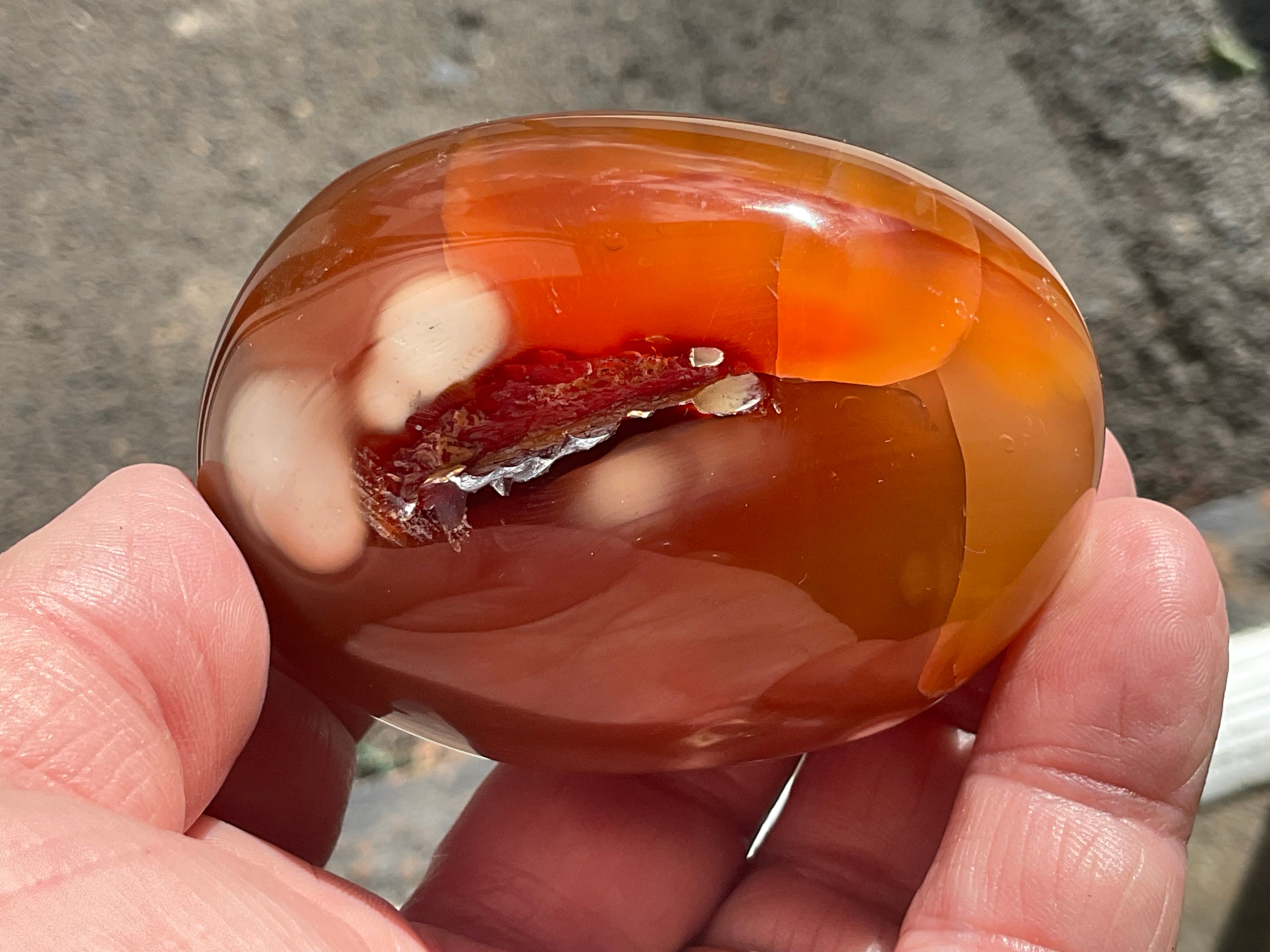 194g Canelian Orca Agate Palmstone 8A