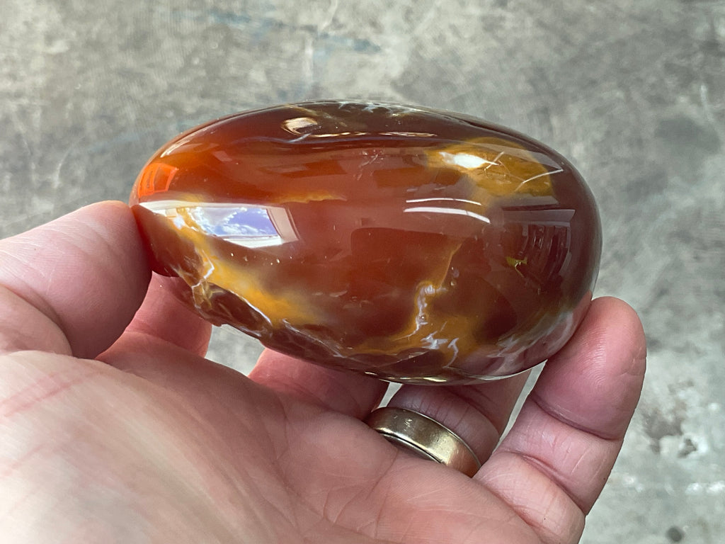 344g Carnelian Orca Agate Palmstone 8B