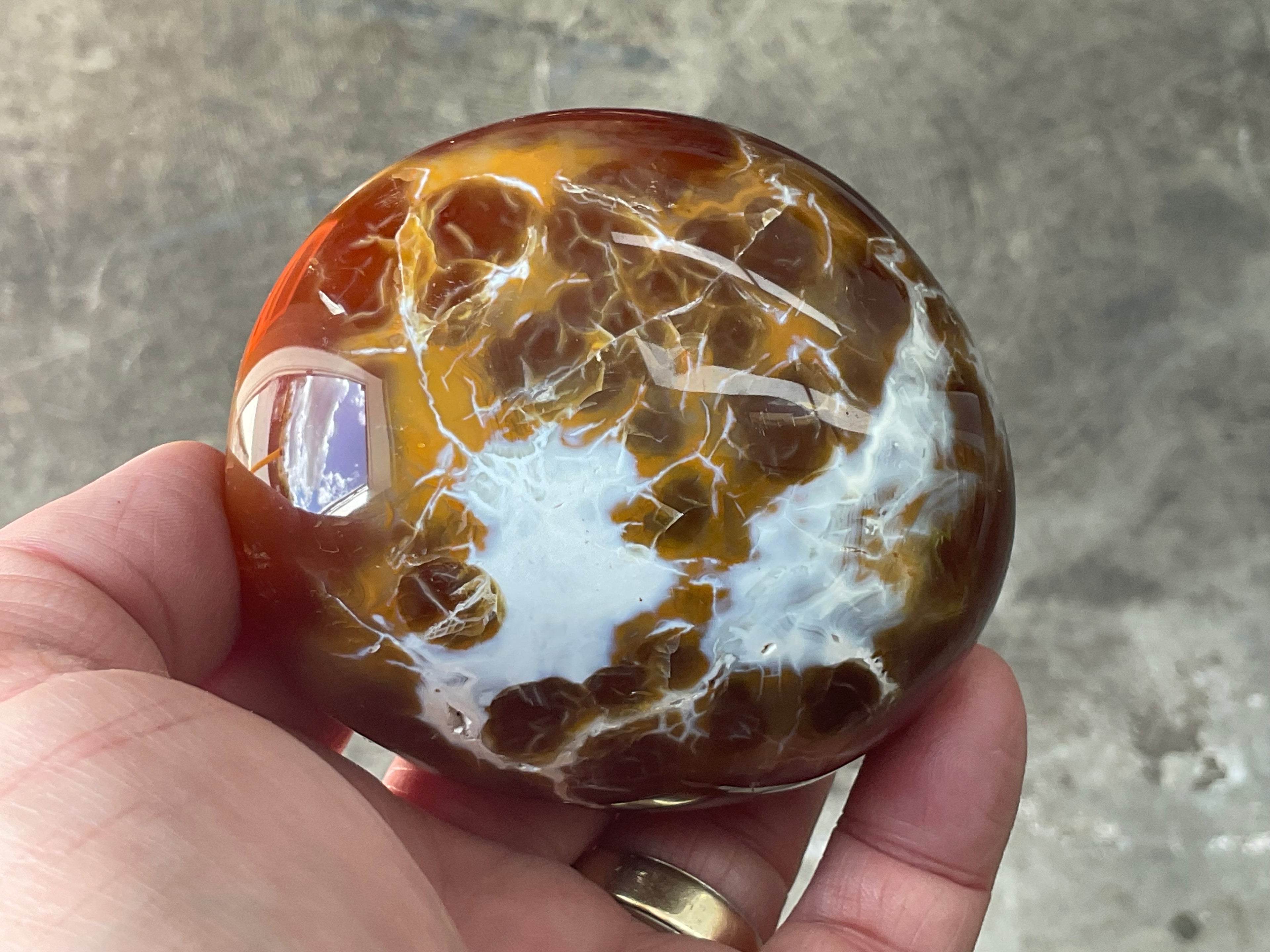 344g Carnelian Orca Agate Palmstone 8B