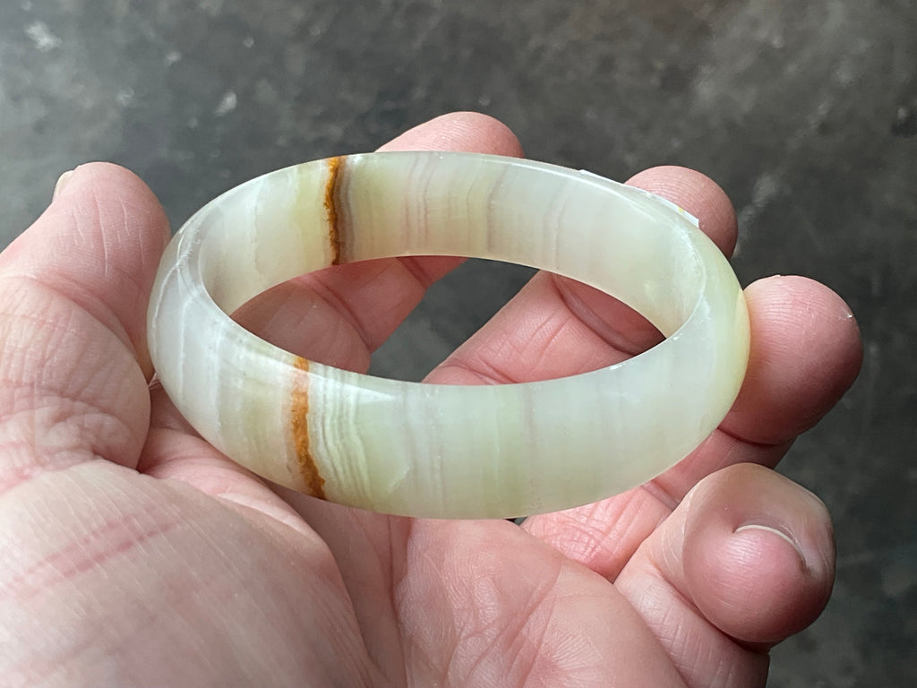 42g Small Green Banded Onyx Solid Bangle 2B