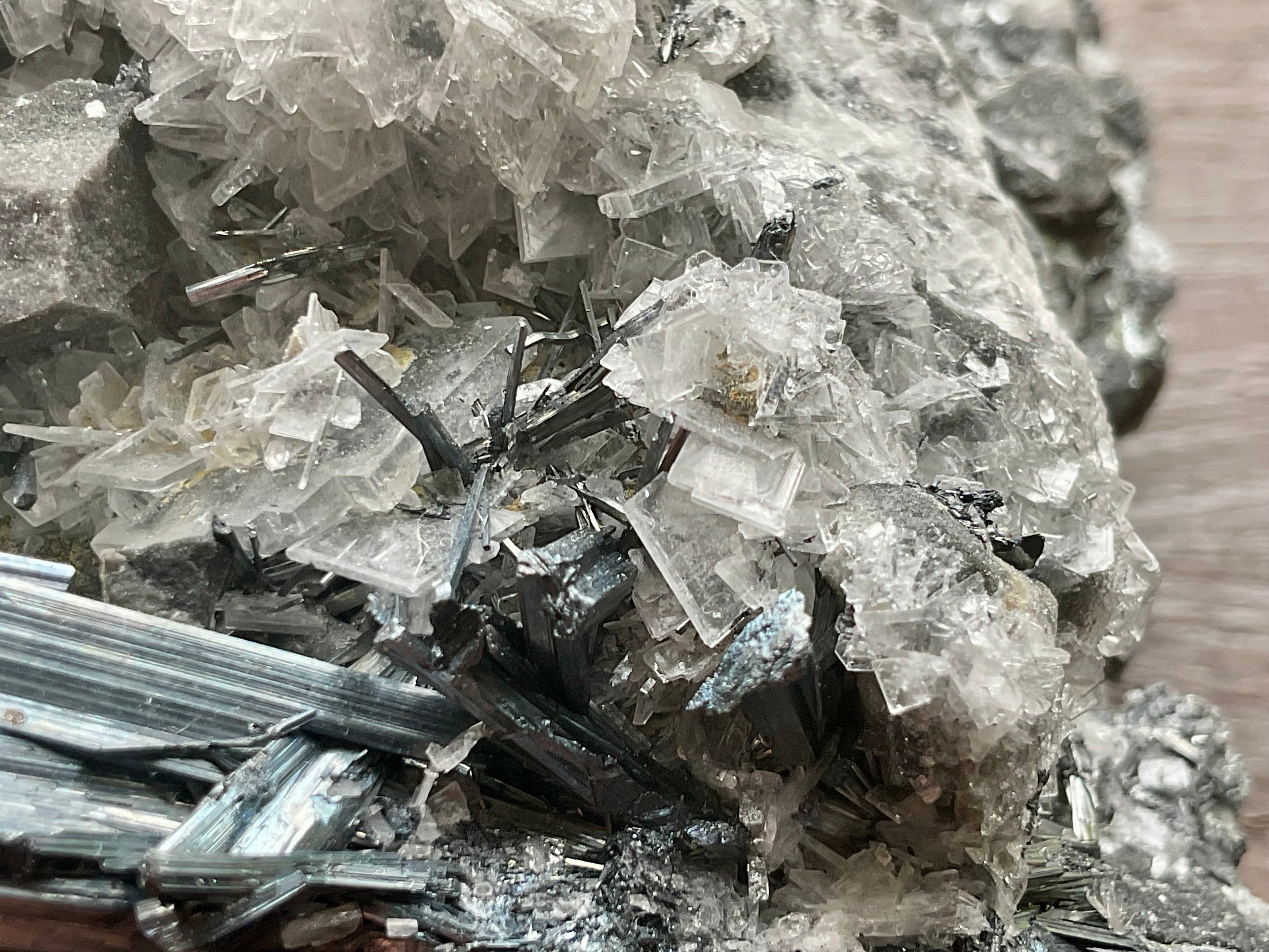 576g Stibnite with White Baryte Specimen