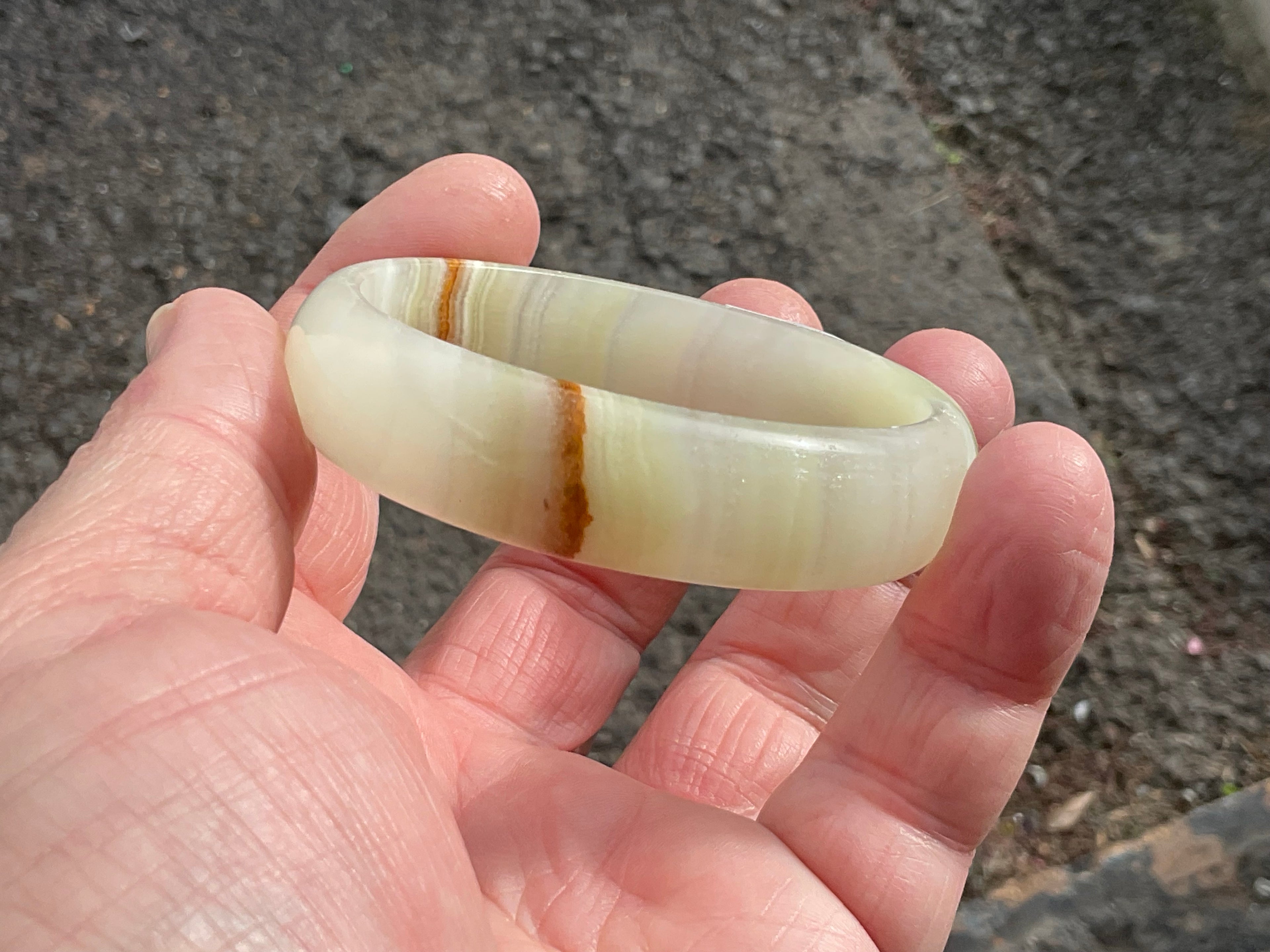 42g Small Green Banded Onyx Solid Bangle 2B