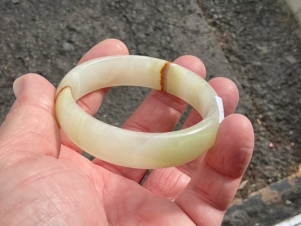 42g Small Green Banded Onyx Solid Bangle 2B