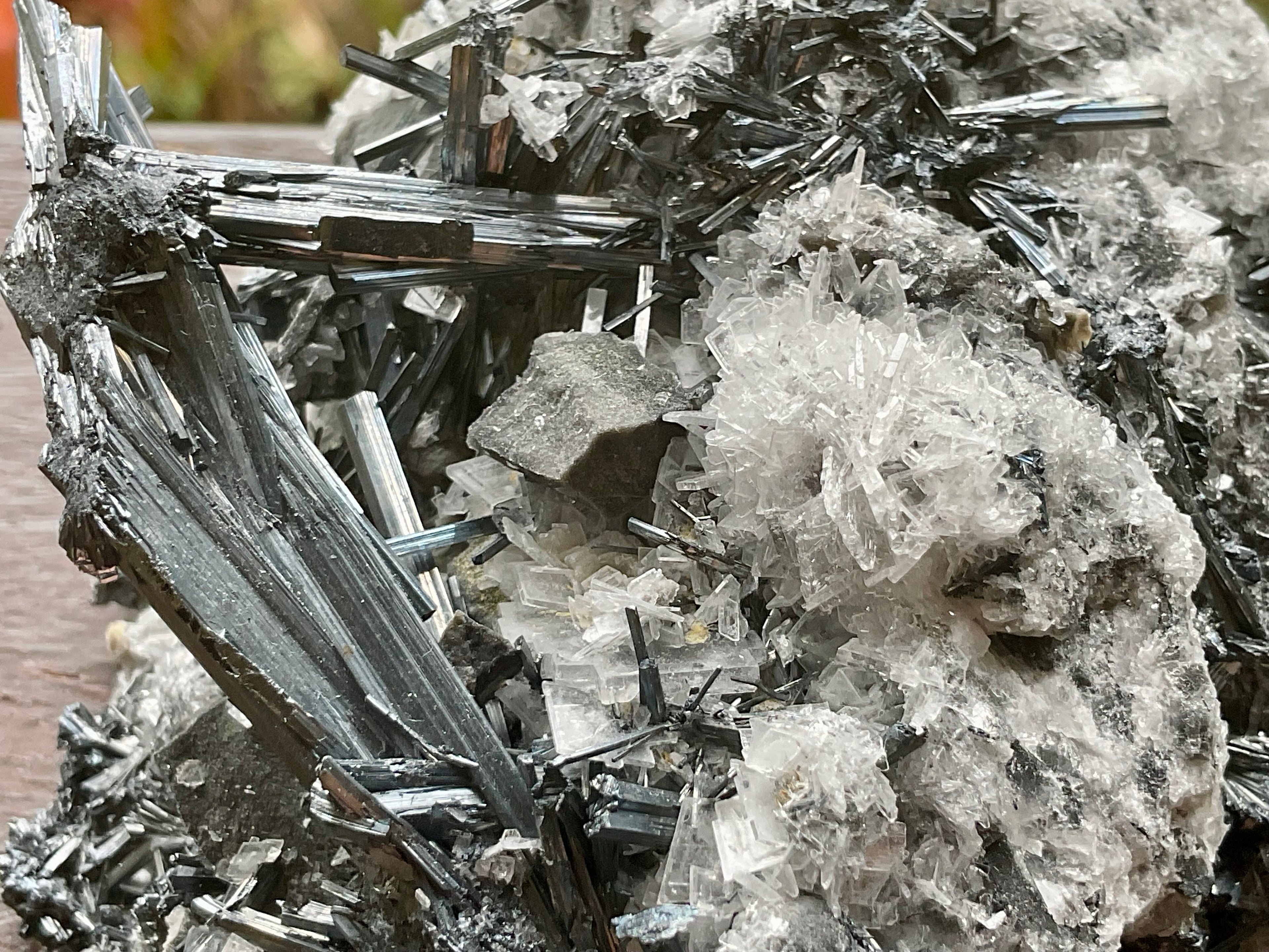 576g Stibnite with White Baryte Specimen
