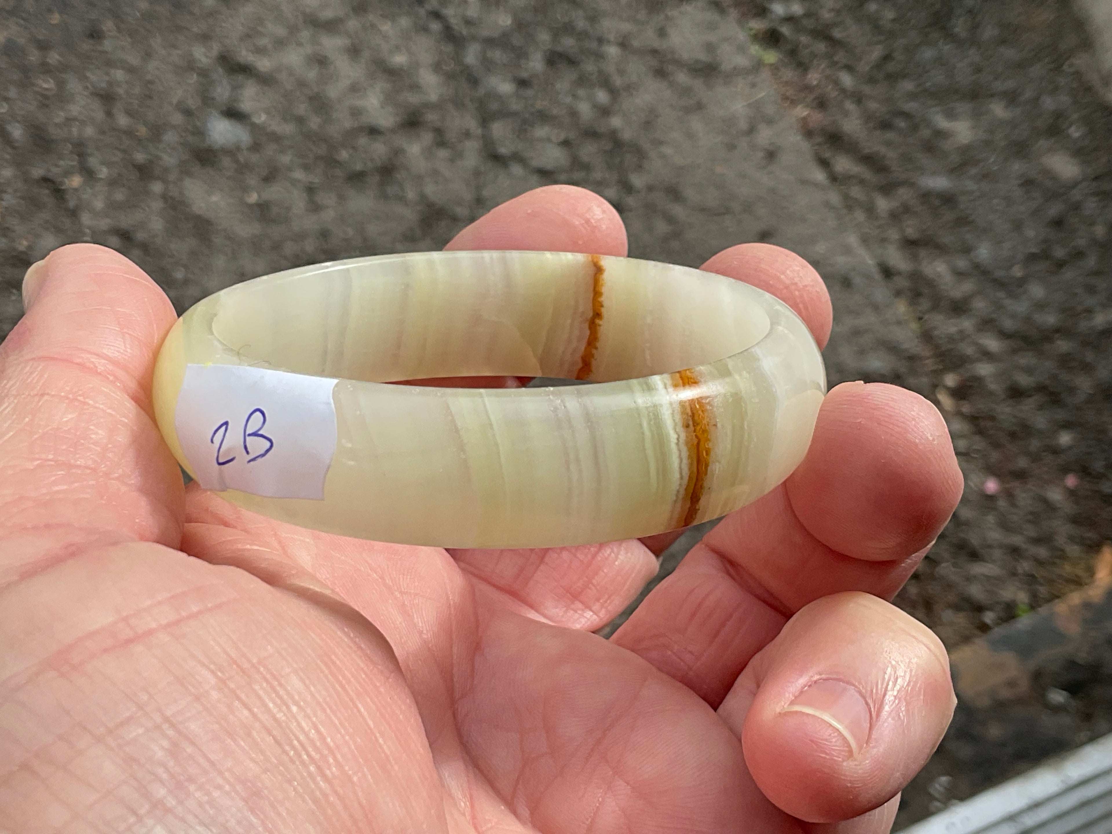 42g Small Green Banded Onyx Solid Bangle 2B