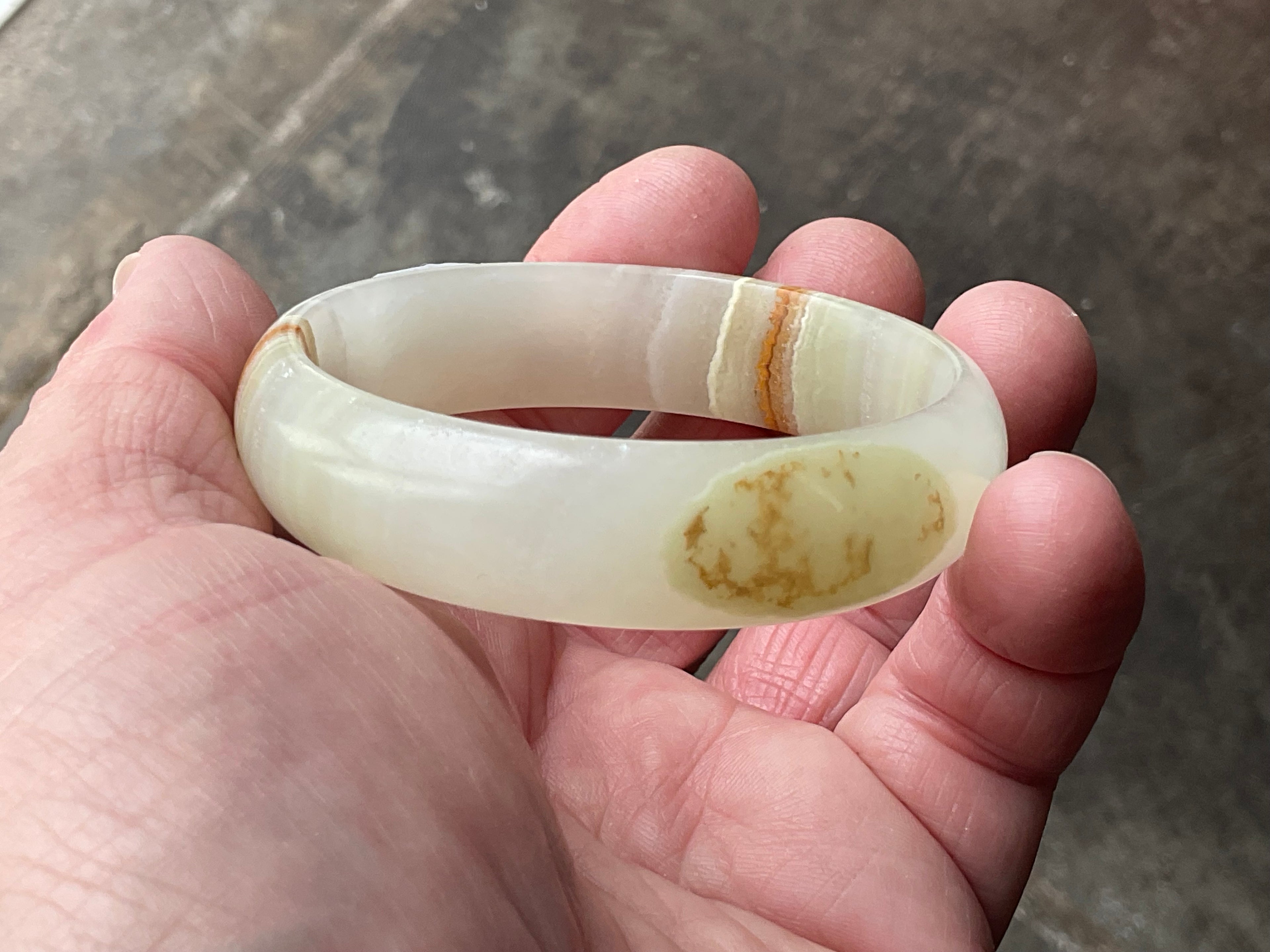 42g Small Green Banded Onyx Solid Bangle 1B