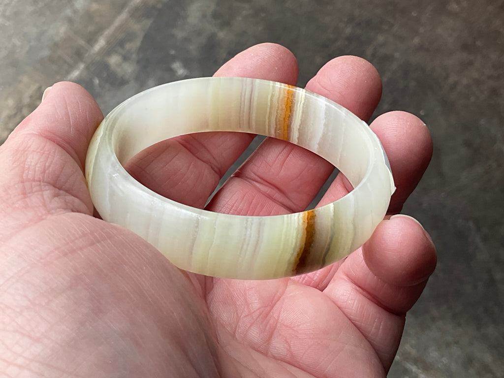 42g Small Green Banded Onyx Solid Bangle 1B