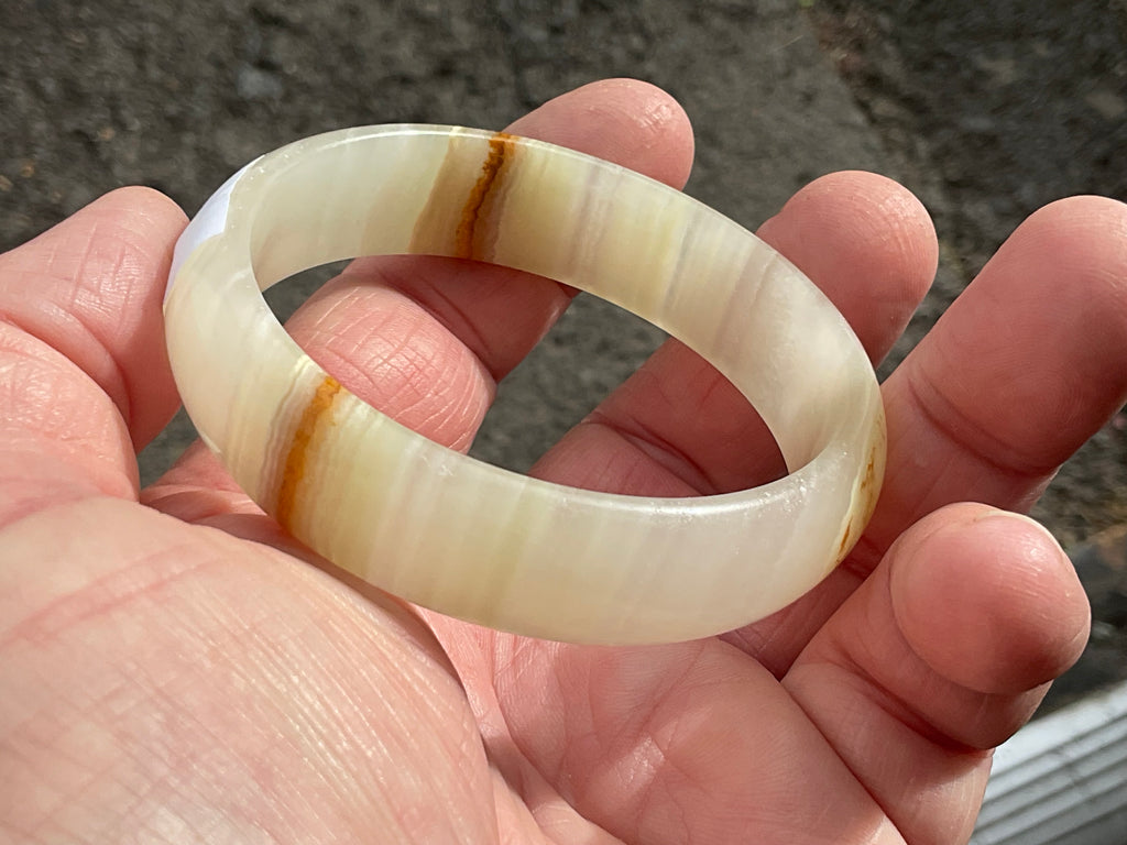 42g Small Green Banded Onyx Solid Bangle 1B