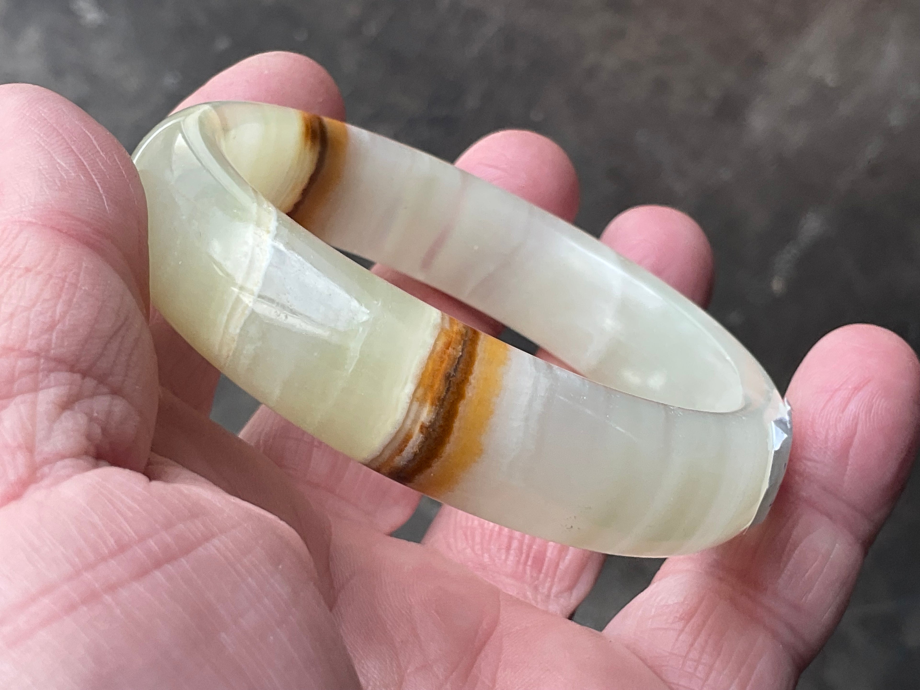 60g Green Banded Onyx Solid Bangle 3A