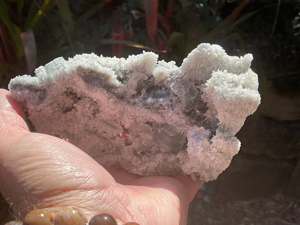 514g Green and Purple Fluorite on Druzy Quartz/Chalcedony from Fujian, China