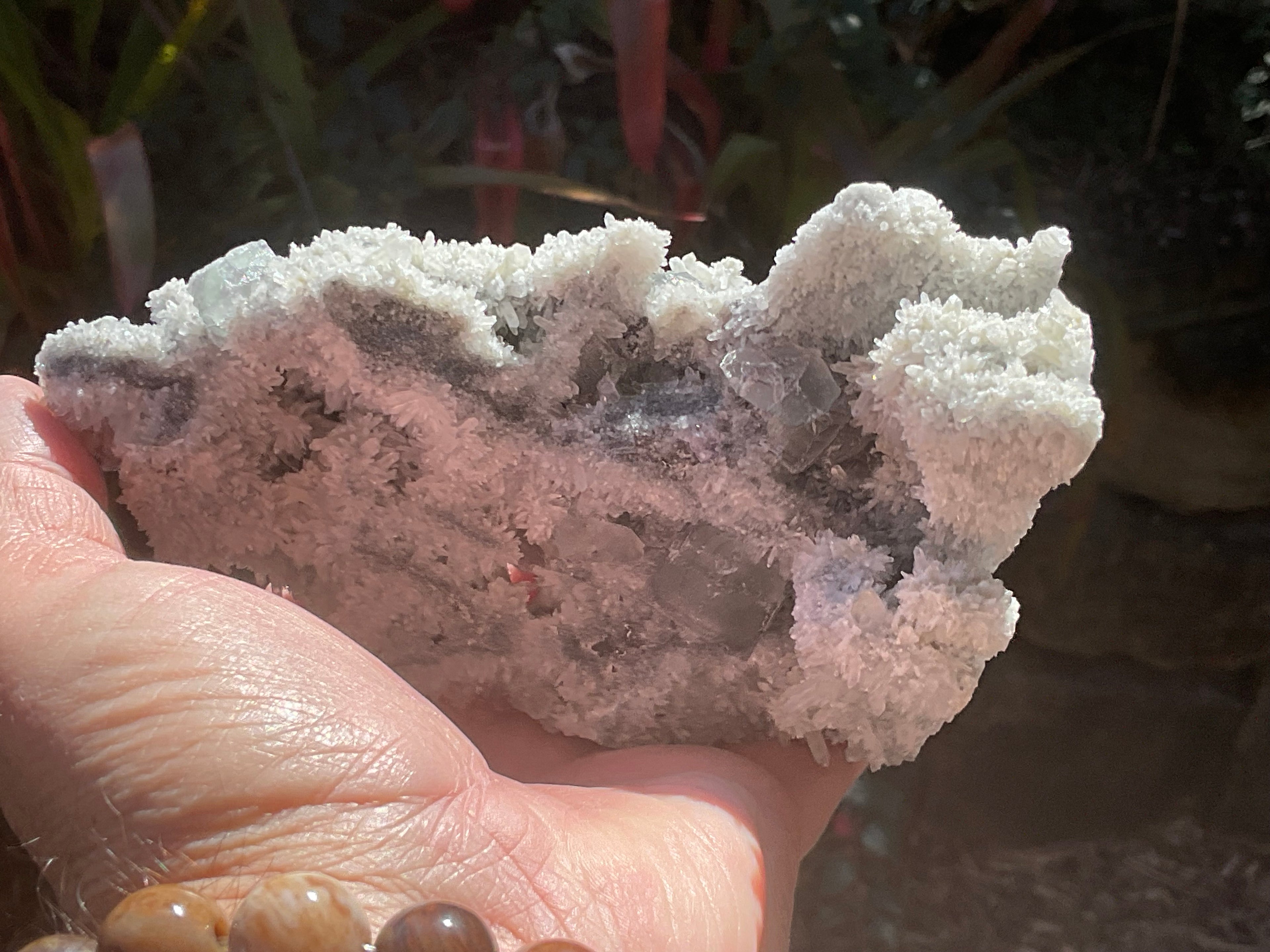 514g Green and Purple Fluorite on Druzy Quartz/Chalcedony from Fujian, China