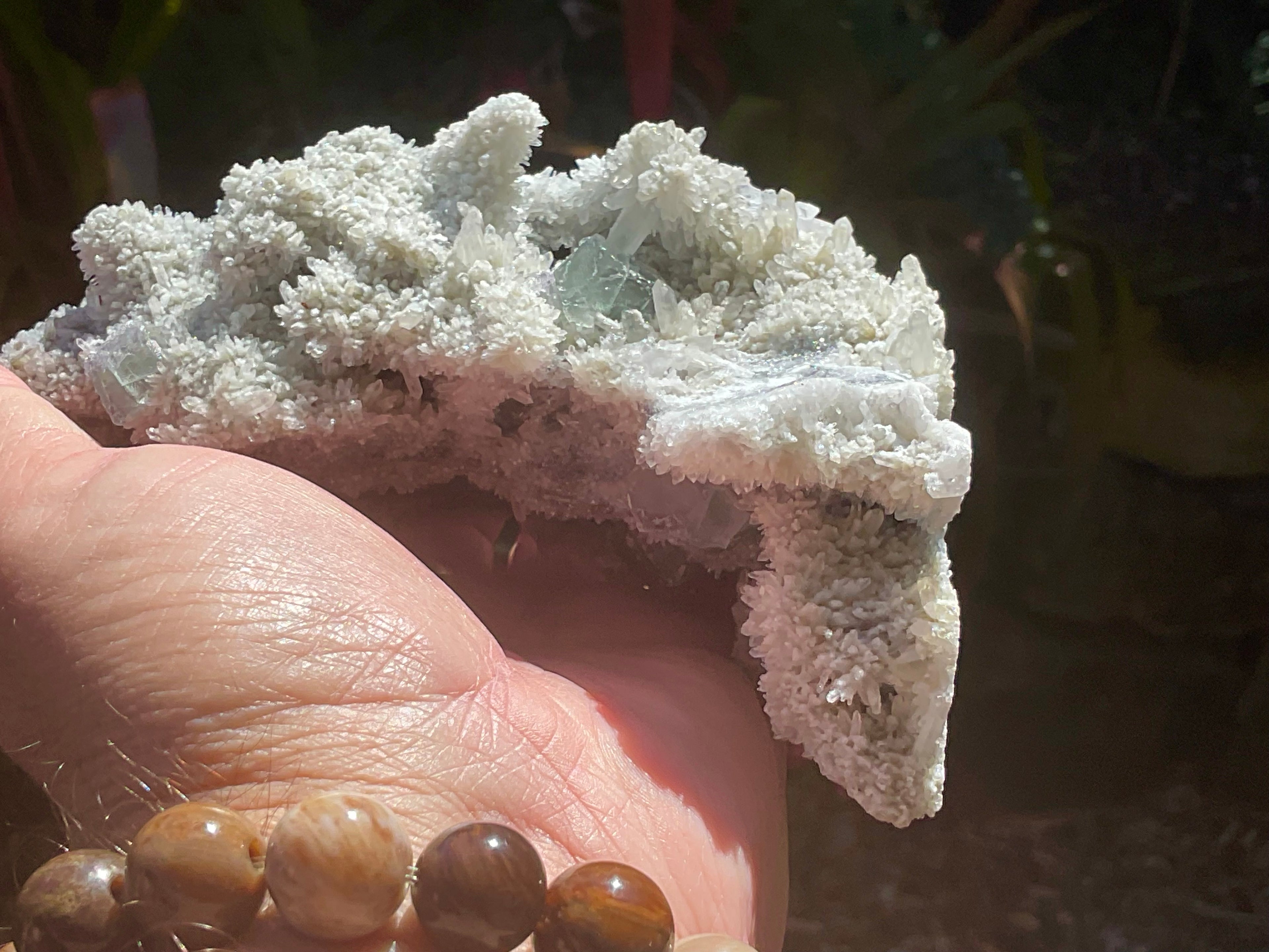 514g Green and Purple Fluorite on Druzy Quartz/Chalcedony from Fujian, China