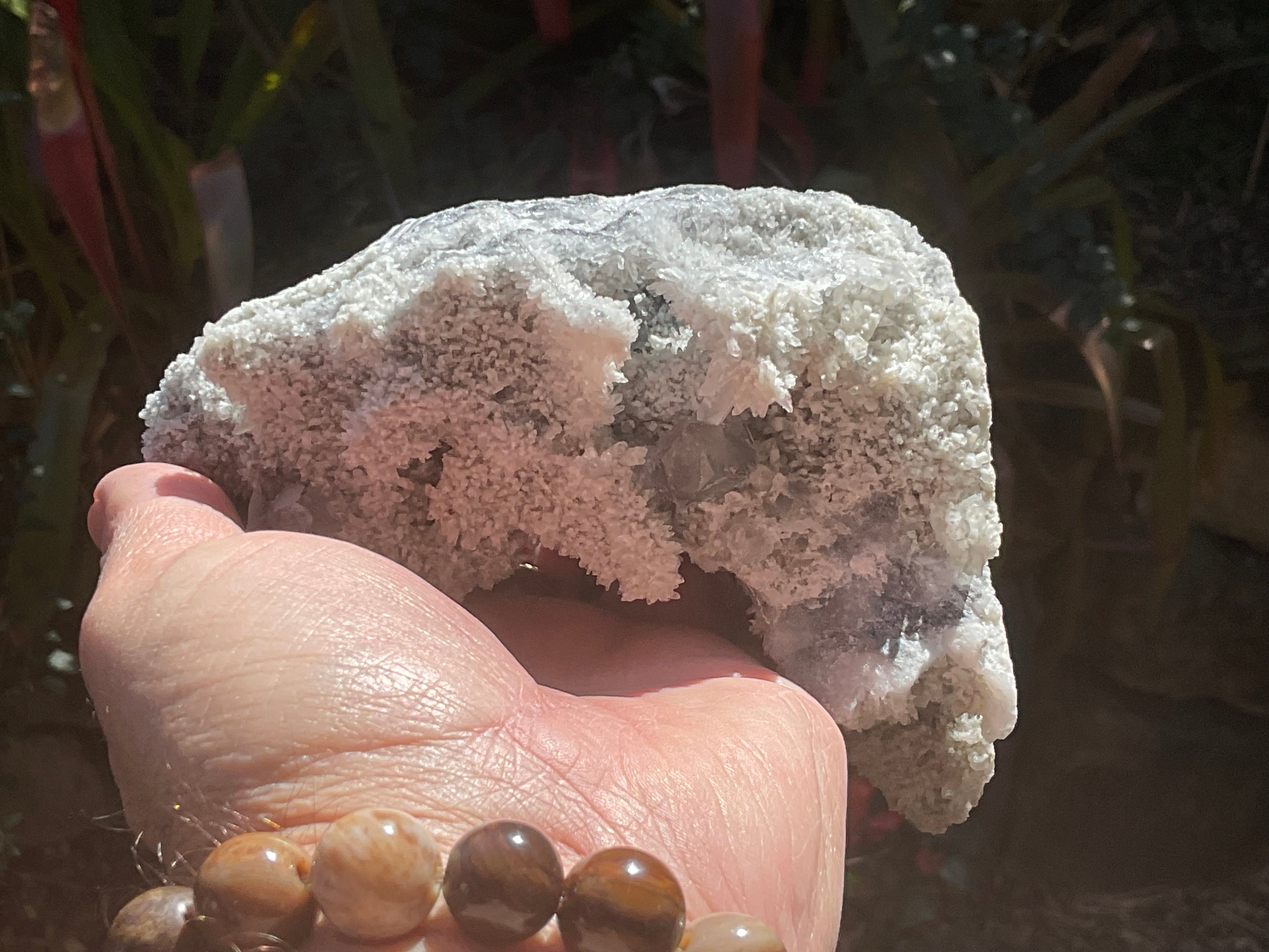 514g Green and Purple Fluorite on Druzy Quartz/Chalcedony from Fujian, China