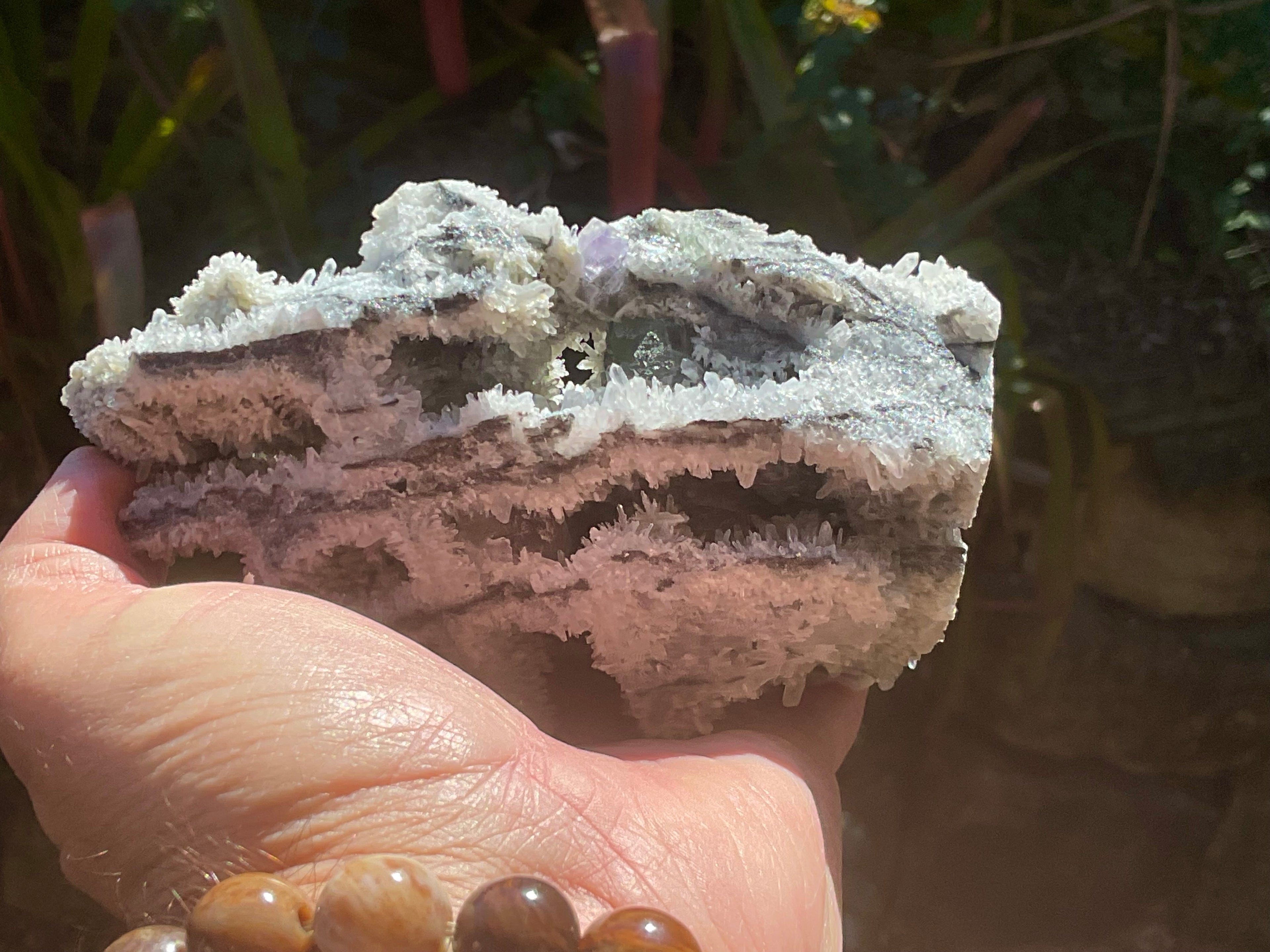 514g Green and Purple Fluorite on Druzy Quartz/Chalcedony from Fujian, China
