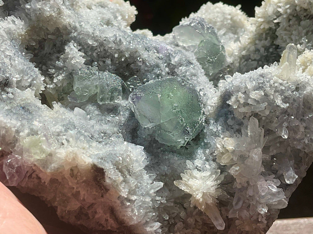514g Green and Purple Fluorite on Druzy Quartz/Chalcedony from Fujian, China