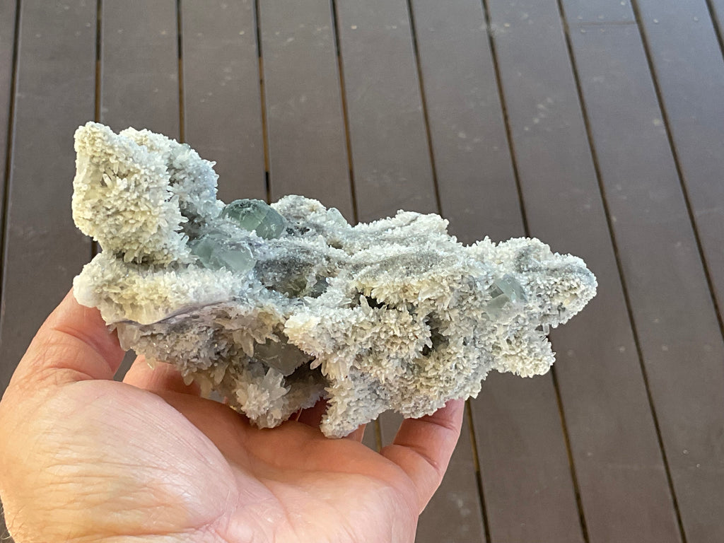 514g Green and Purple Fluorite on Druzy Quartz/Chalcedony from Fujian, China