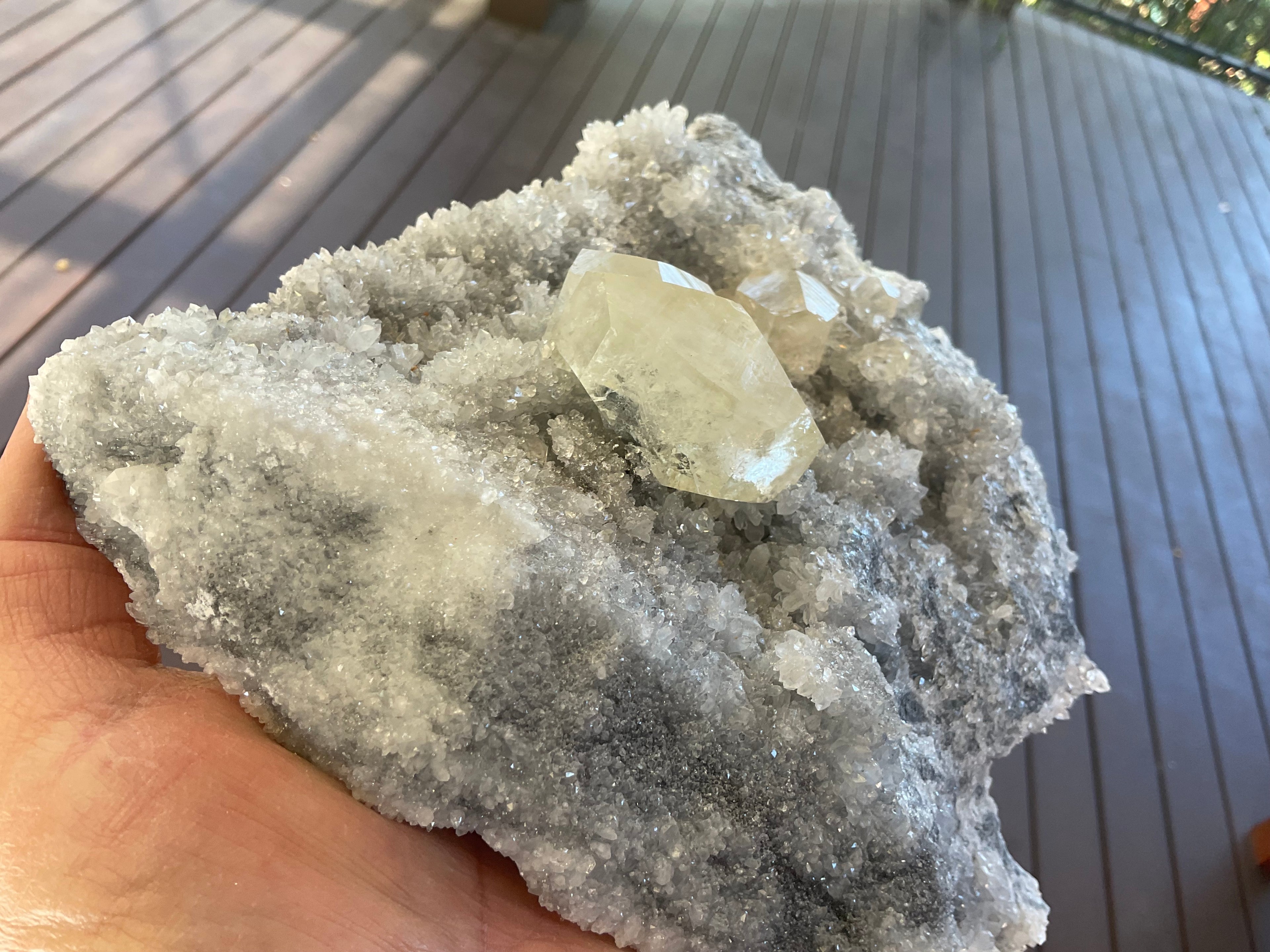 1382g Large Diamond Calcite on Needle Quartz from Fujian, China