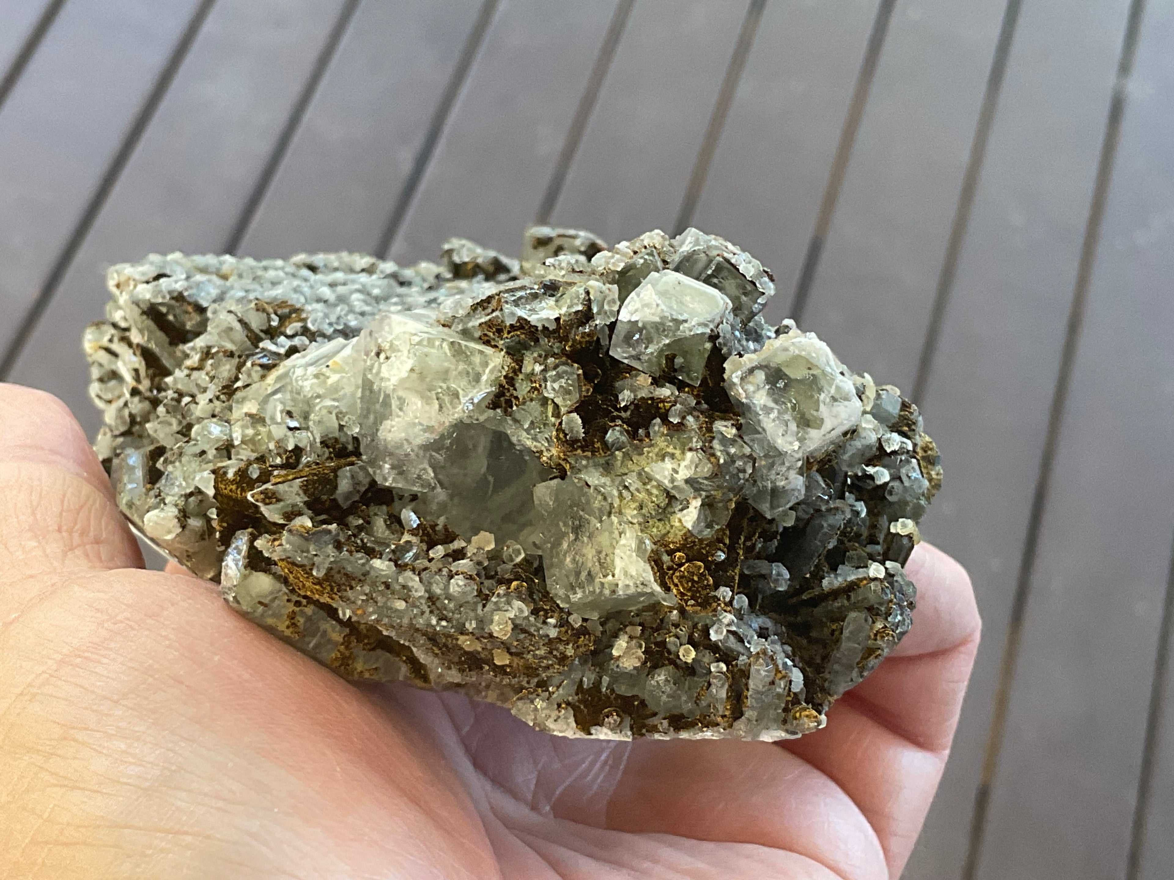 470g Quartz, Goethite, Fluorite and Chalcopyrite Specimen