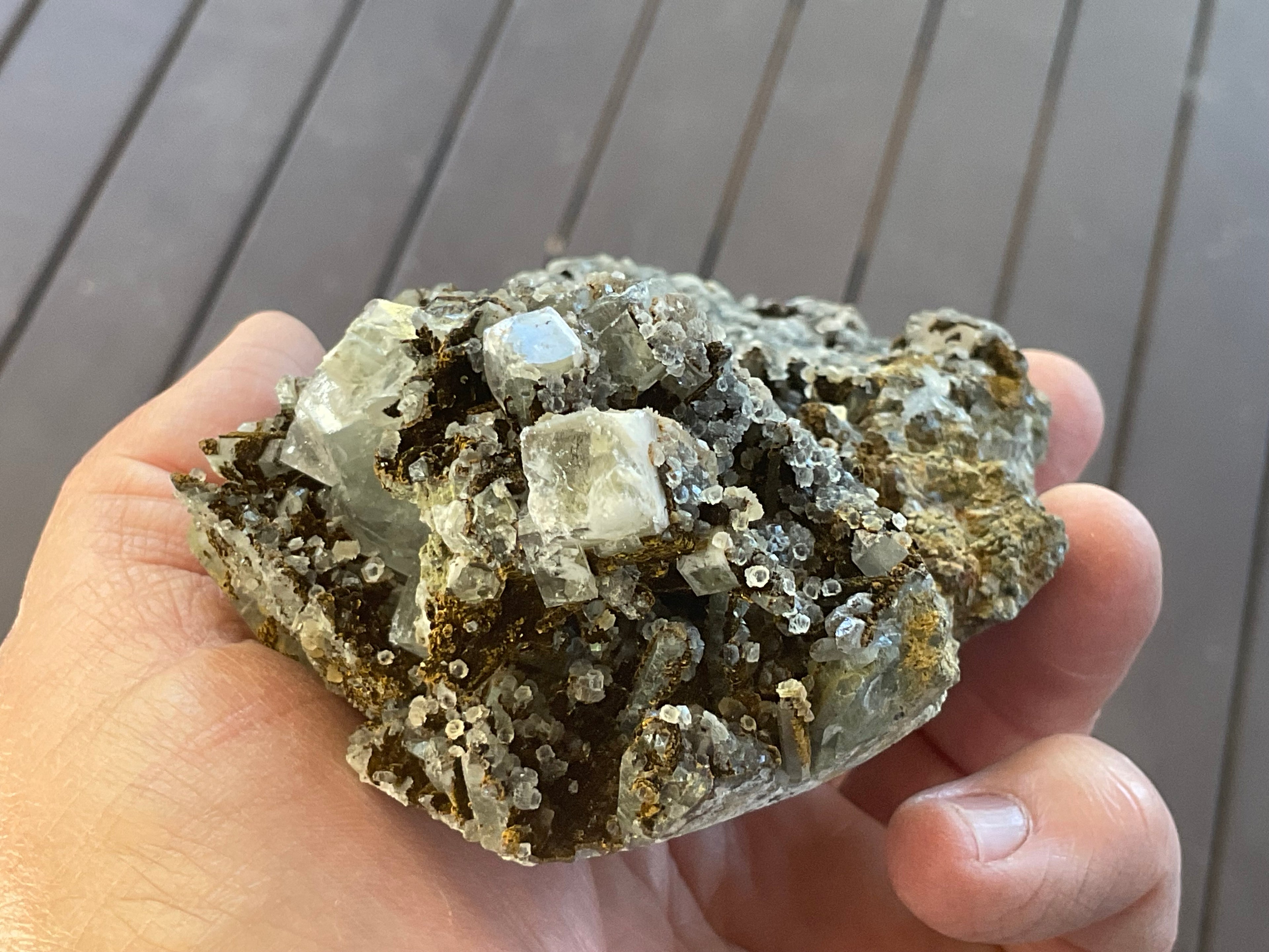 470g Quartz, Goethite, Fluorite and Chalcopyrite Specimen