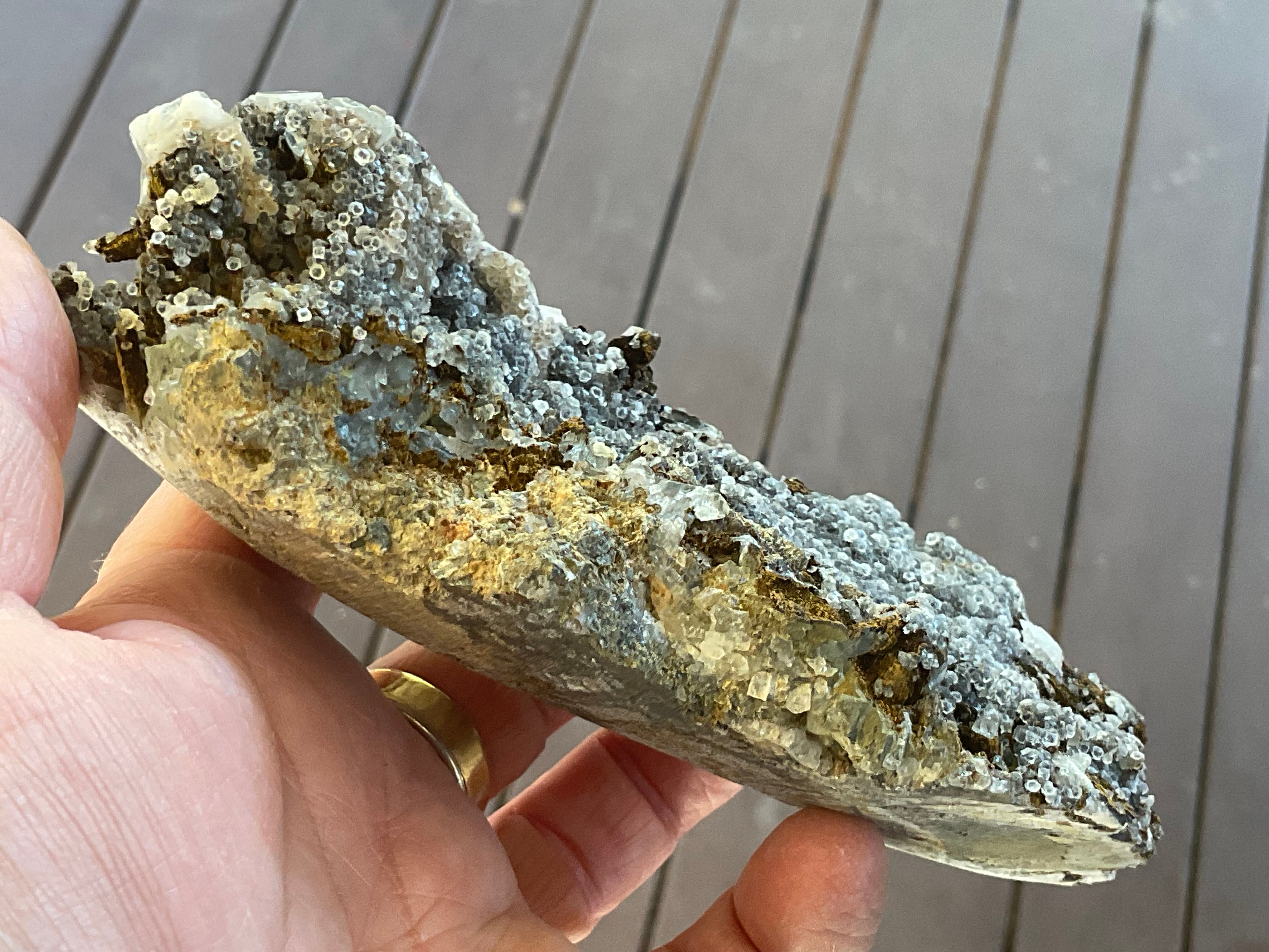 470g Quartz, Goethite, Fluorite and Chalcopyrite Specimen