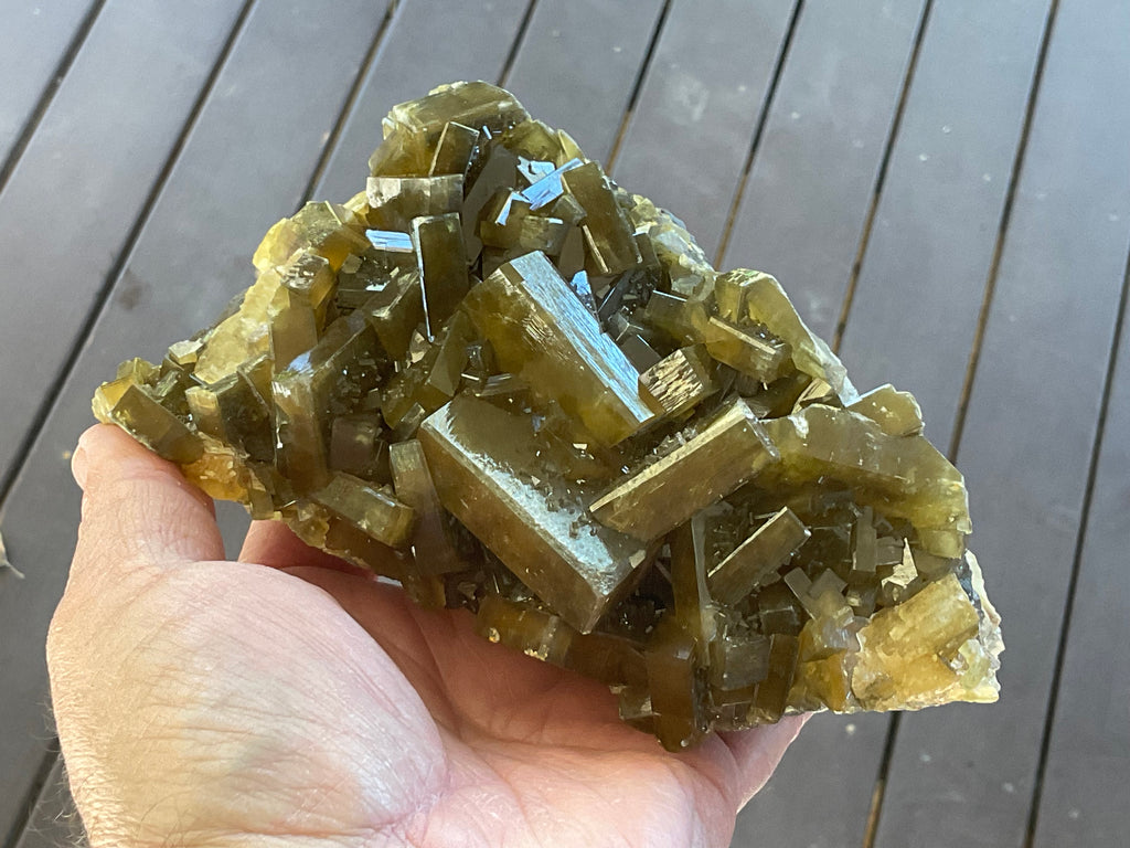 1162g Large Tabular Golden Baryte on Botryoidal Fluorite Specimen