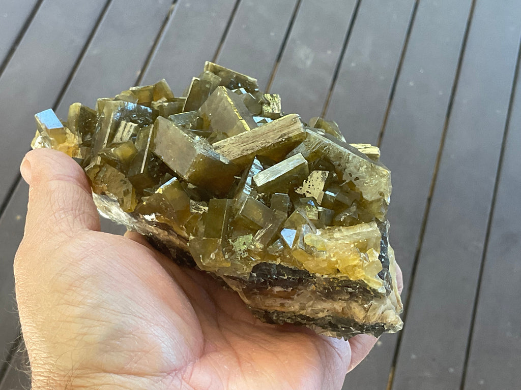 1162g Large Tabular Golden Baryte on Botryoidal Fluorite Specimen